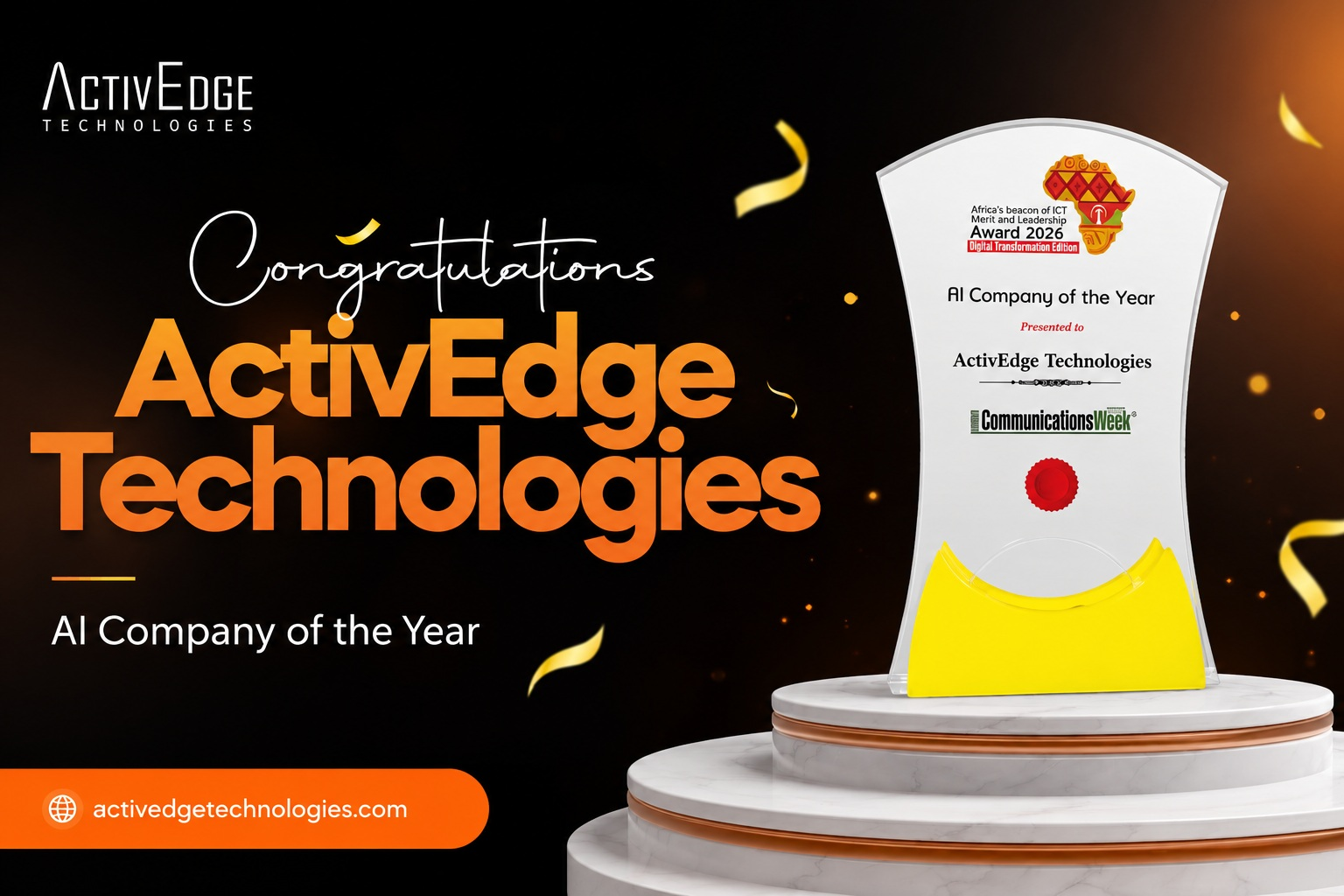 ActivEdge Technologies receiving AI Company of the Year award at Nigeria Communications Week 2026