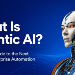 Illustration of agentic AI monitoring and managing an enterprise workflow with automated decision-making